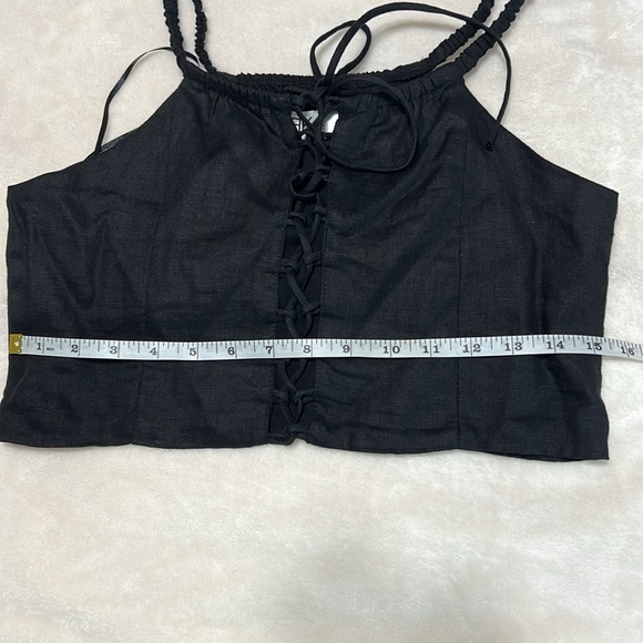 Seek the Label 100% Linen Black Crop Top XS | Lace Up NWOT - Picture 6 of 7
